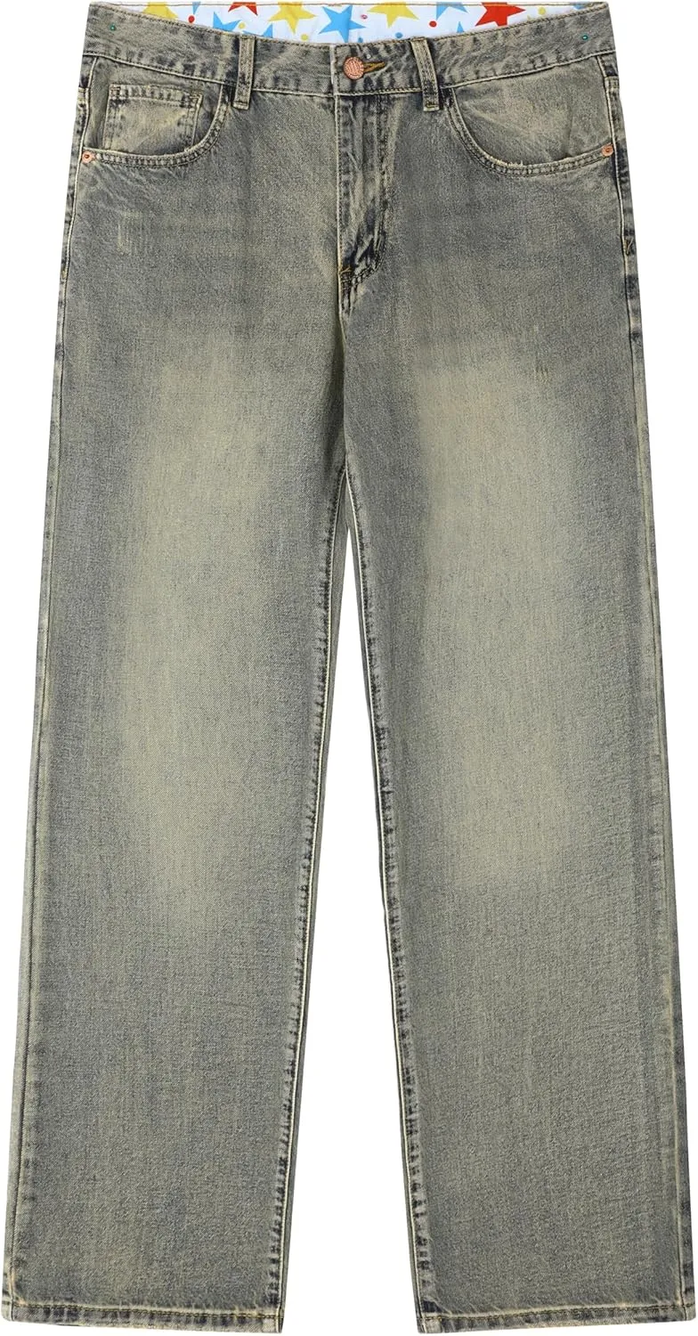Men's Non-Stretch Regular Fit Straight-Leg Denim Pants Jeans