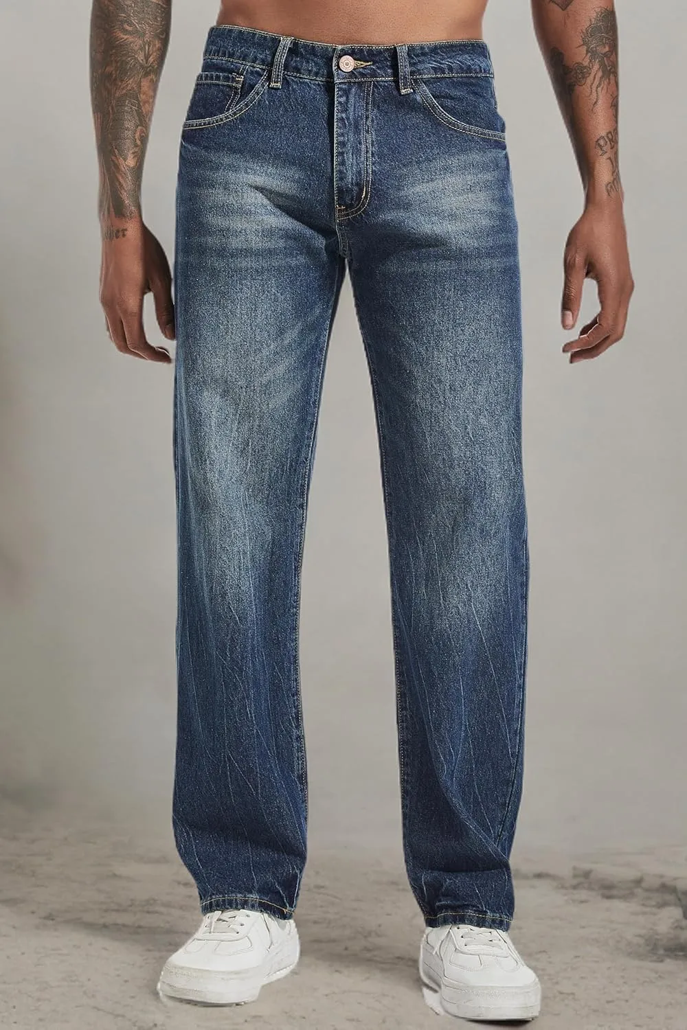 Men's Non-Stretch Regular Fit Straight-Leg Denim Pants Jeans