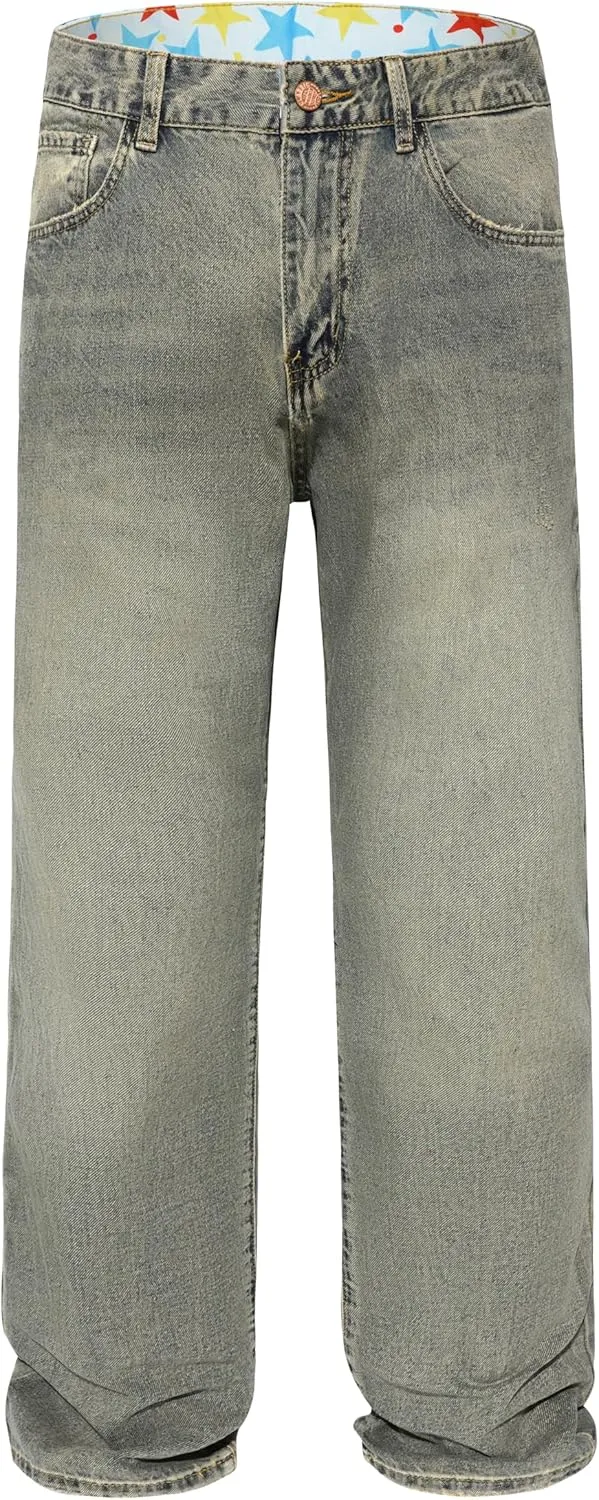 Men's Non-Stretch Regular Fit Straight-Leg Denim Pants Jeans