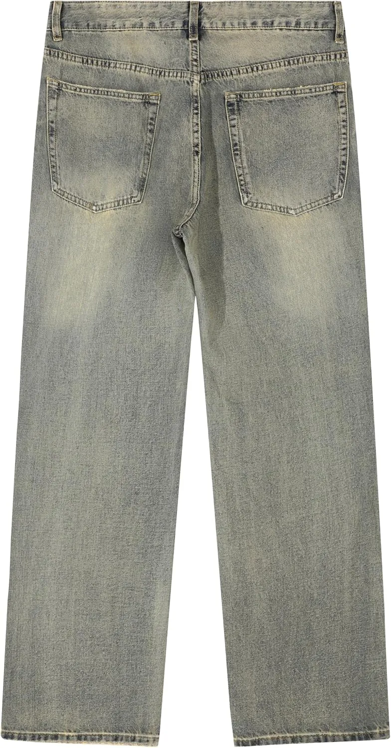 Men's Non-Stretch Regular Fit Straight-Leg Denim Pants Jeans