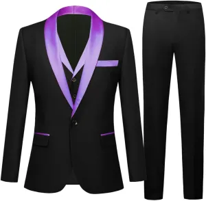 Men's Notch Lapel Suits Groom Tuxedos Bridegroom Wedding Dinner Suits 3PCS (Jacket Pants Vest)