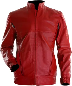 Mens Red Bomber Leather Jacket - Casual Motorcycle Leather Jacket for Men