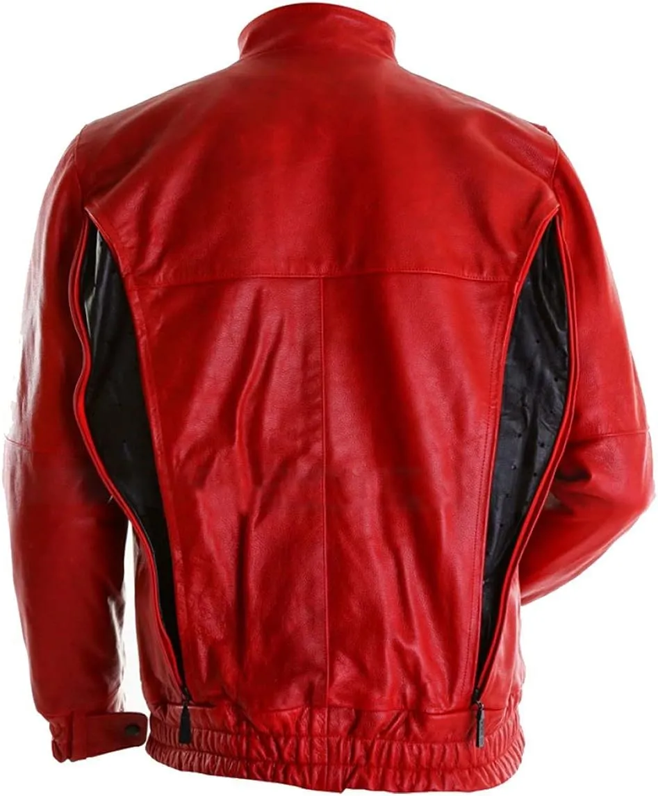 Mens Red Bomber Leather Jacket - Casual Motorcycle Leather Jacket for Men