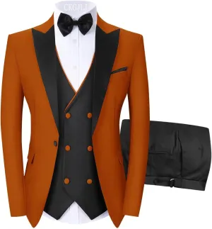 Men's Tuxedos 3 Piece Double Breasted Suit Men Slim Fit Tuxedo for Men Prom Wedding Groom Tux Suits Set Blazer Vest Pants