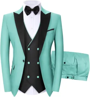 Men's Tuxedos 3 Piece Double Breasted Suit Men Slim Fit Tuxedo for Men Prom Wedding Groom Tux Suits Set Blazer Vest Pants