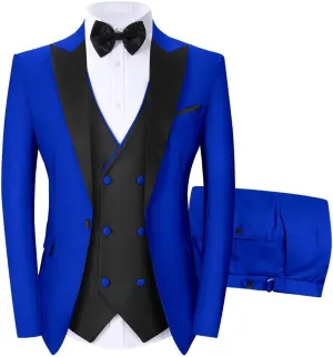 Men's Tuxedos 3 Piece Double Breasted Suit Men Slim Fit Tuxedo for Men Prom Wedding Groom Tux Suits Set Blazer Vest Pants