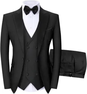 Men's Tuxedos 3 Piece Double Breasted Suit Men Slim Fit Tuxedo for Men Prom Wedding Groom Tux Suits Set Blazer Vest Pants