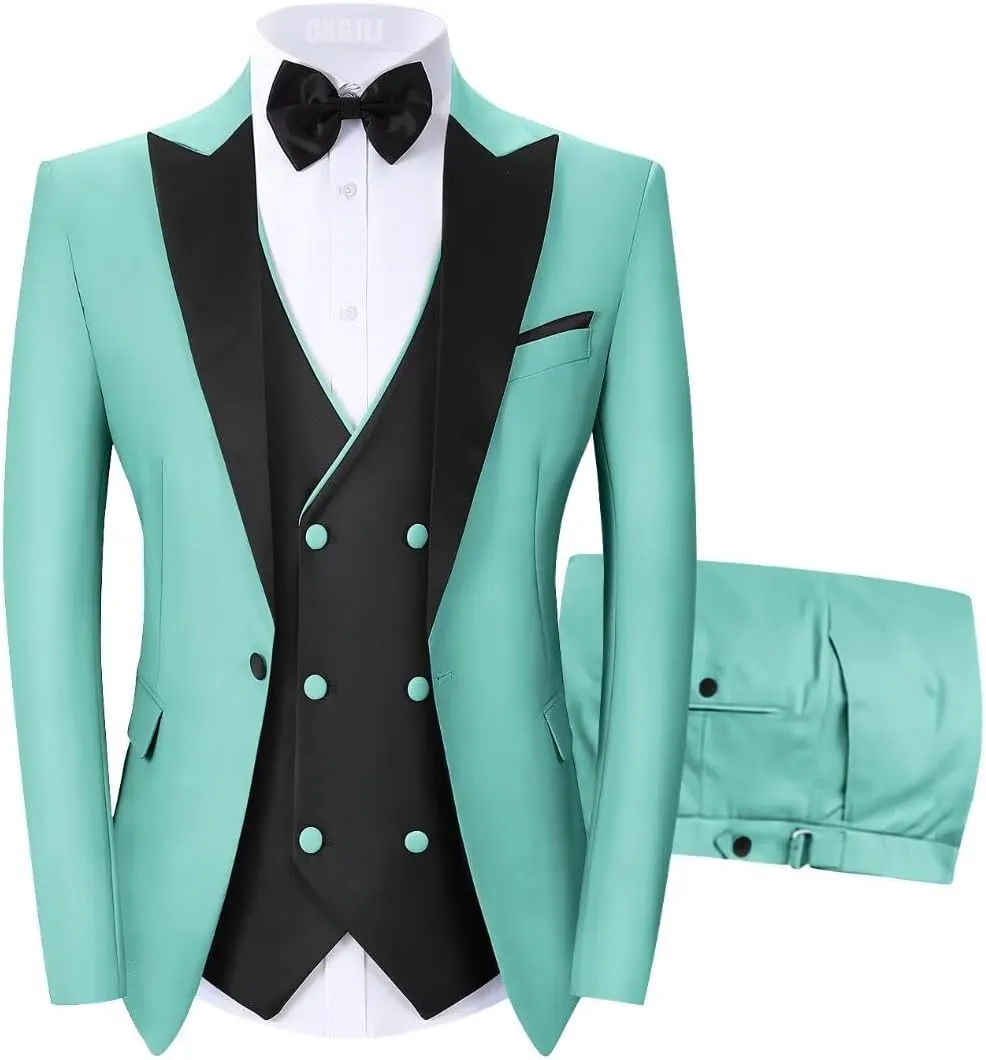 Men's Tuxedos 3 Piece Double Breasted Suit Men Slim Fit Tuxedo for Men Prom Wedding Groom Tux Suits Set Blazer Vest Pants