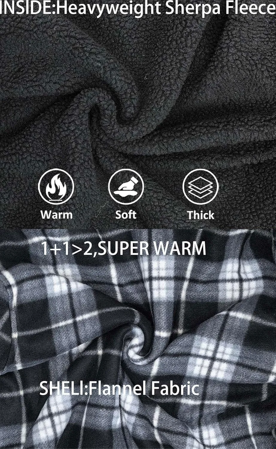 Men’s Winter Zip Up Hoodie Sherpa Fleece Plaid Jacket Drawstring Flannel Warm Sweatshirts Thick Heavyweight Coat