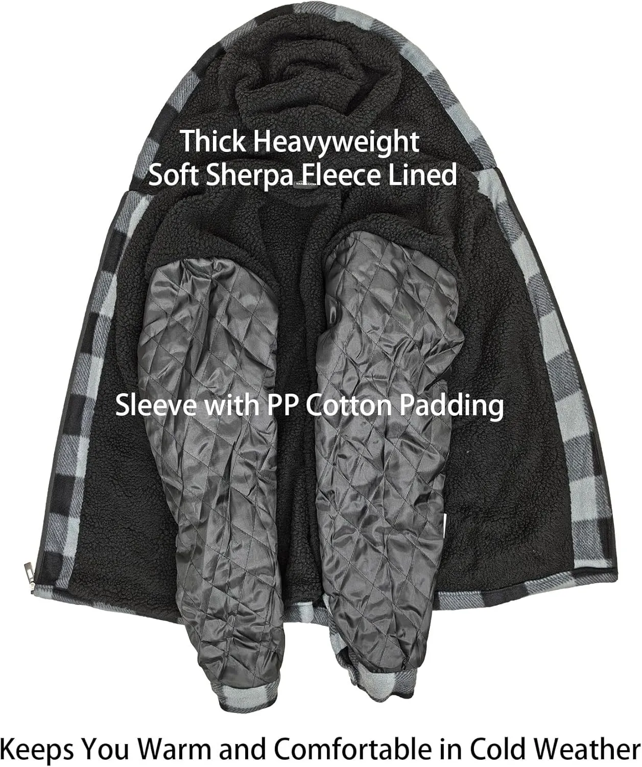 Men’s Winter Zip Up Hoodie Sherpa Fleece Plaid Jacket Drawstring Flannel Warm Sweatshirts Thick Heavyweight Coat