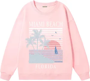 Miami Beach Graphic Sweatshirt For Women Florida Printed Aesthetic Crewneck Lightweight Sweatshirts Pullover Hoodies