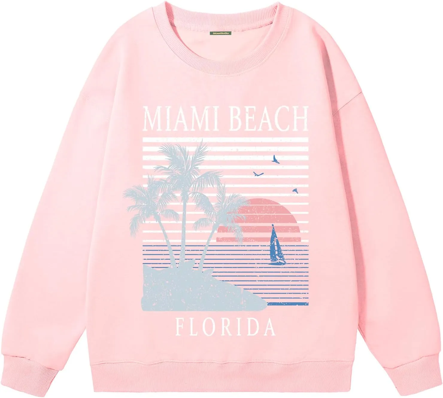 Miami Beach Graphic Sweatshirt For Women Florida Printed Aesthetic Crewneck Lightweight Sweatshirts Pullover Hoodies