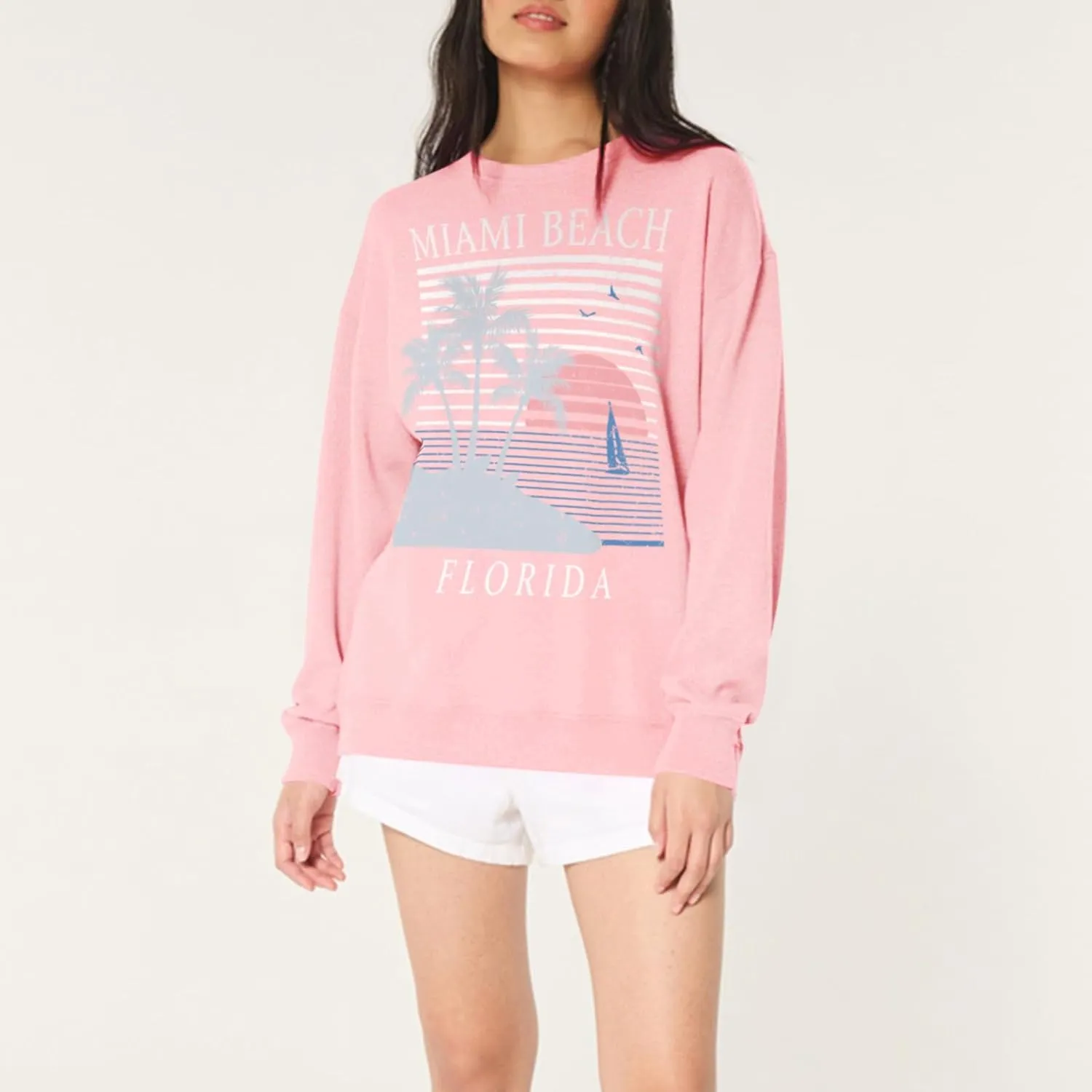 Miami Beach Graphic Sweatshirt For Women Florida Printed Aesthetic Crewneck Lightweight Sweatshirts Pullover Hoodies