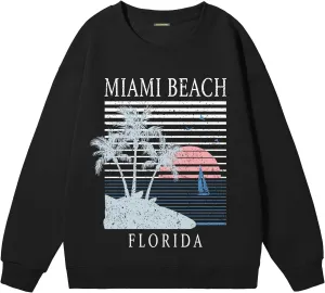 Miami Beach Graphic Sweatshirt For Women Florida Printed Aesthetic Crewneck Lightweight Sweatshirts Pullover Hoodies