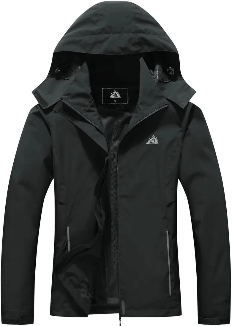 MOERDENG Women's Waterproof Rain Jacket Lightweight Raincoat Hooded Hiking Jacket Softshell Windbreaker