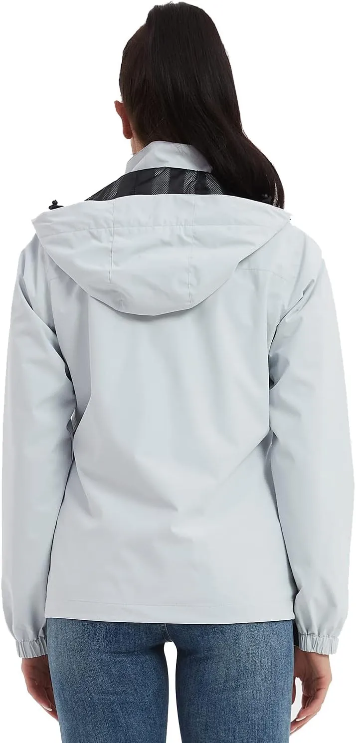 MOERDENG Women's Waterproof Rain Jacket Lightweight Raincoat Hooded Hiking Jacket Softshell Windbreaker