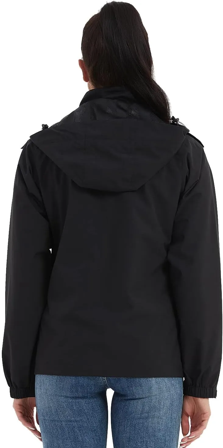 MOERDENG Women's Waterproof Rain Jacket Lightweight Raincoat Hooded Hiking Jacket Softshell Windbreaker