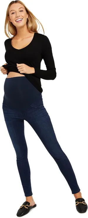 Motherhood Maternity Women's Super Stretch Secret Fit Over The Belly Skinny Ankle Length Jeans Indigo Blue