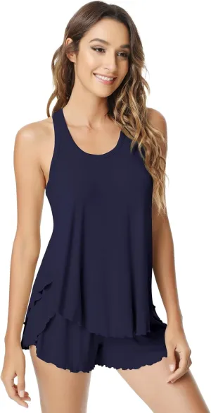 NACHILA Pajamas for Women-Viscose Made from Bamboo,Ribbed Racerback Tank Top and Shorts Pajama Sets Sleeveless Sleep Cami Pj
