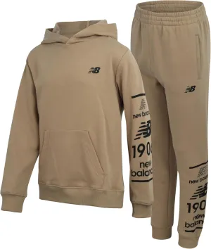 New Balance Boys' Sweatsuit Set - 2 Piece Cotton Blend Fleece Pullover Hoodie and Active Jogger Sweatpants for Boys (8-16)