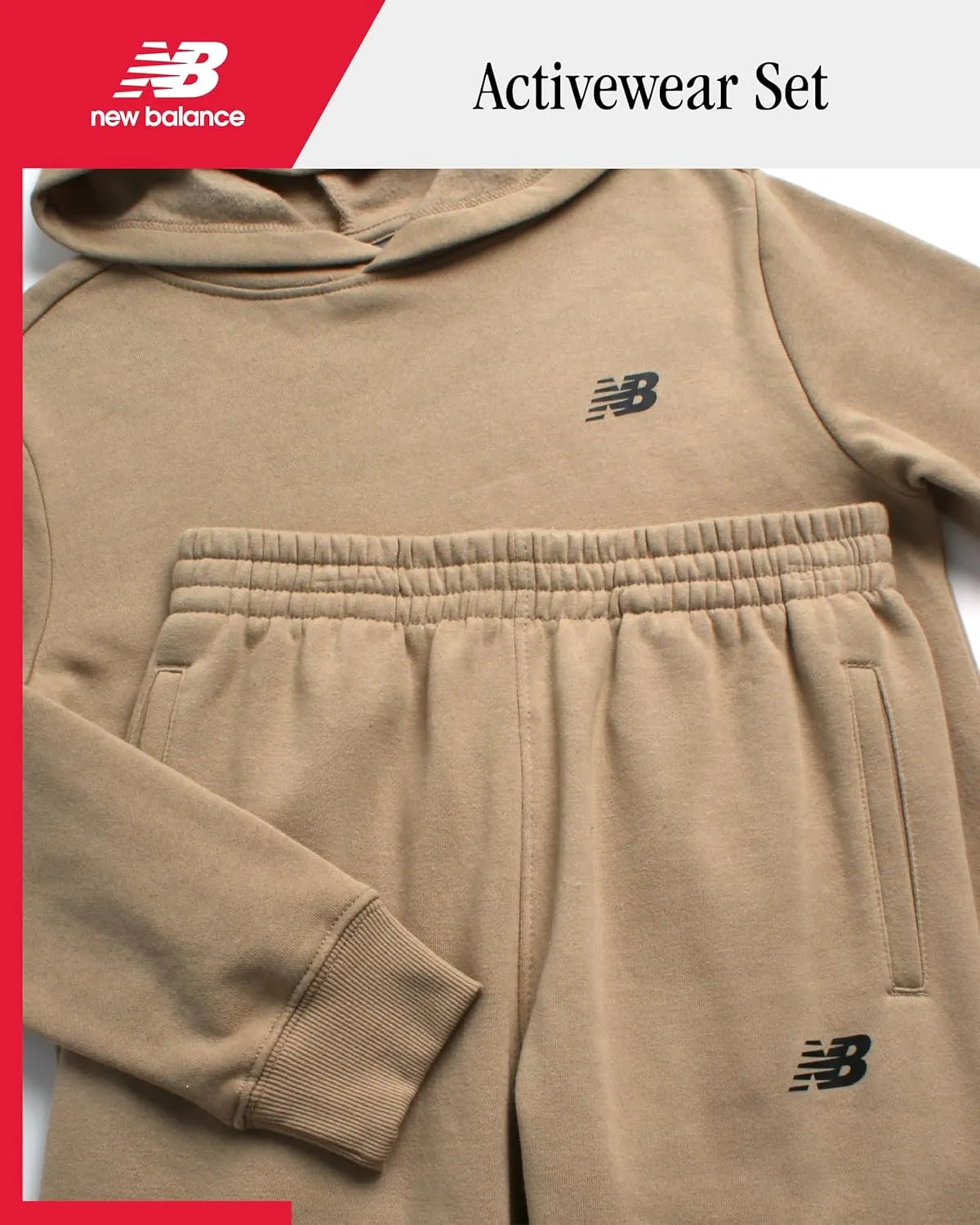 New Balance Boys' Sweatsuit Set - 2 Piece Cotton Blend Fleece Pullover Hoodie and Active Jogger Sweatpants for Boys (8-16)