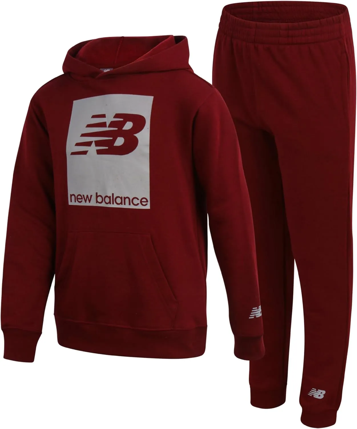 New Balance Boys' Sweatsuit Set - 2 Piece Cotton Blend Fleece Pullover Hoodie and Active Jogger Sweatpants for Boys (8-16)
