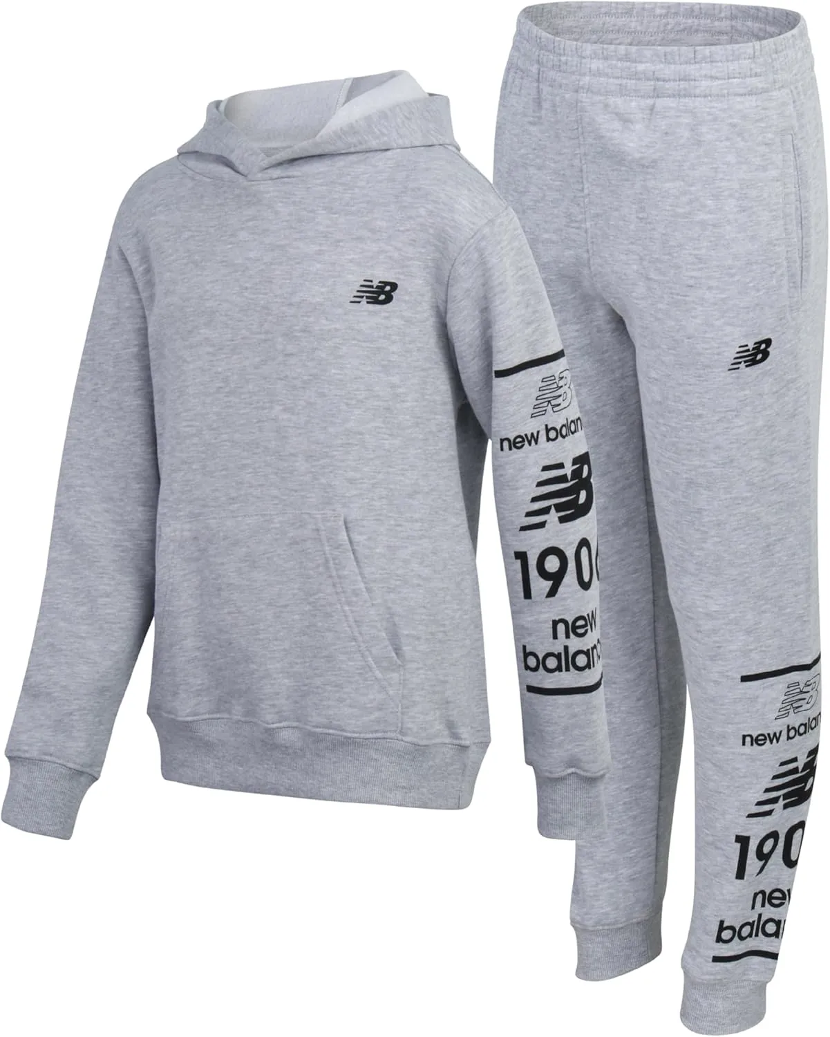 New Balance Boys' Sweatsuit Set - 2 Piece Cotton Blend Fleece Pullover Hoodie and Active Jogger Sweatpants for Boys (8-16)