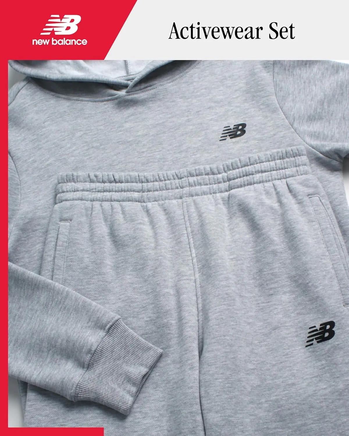 New Balance Boys' Sweatsuit Set - 2 Piece Cotton Blend Fleece Pullover Hoodie and Active Jogger Sweatpants for Boys (8-16)