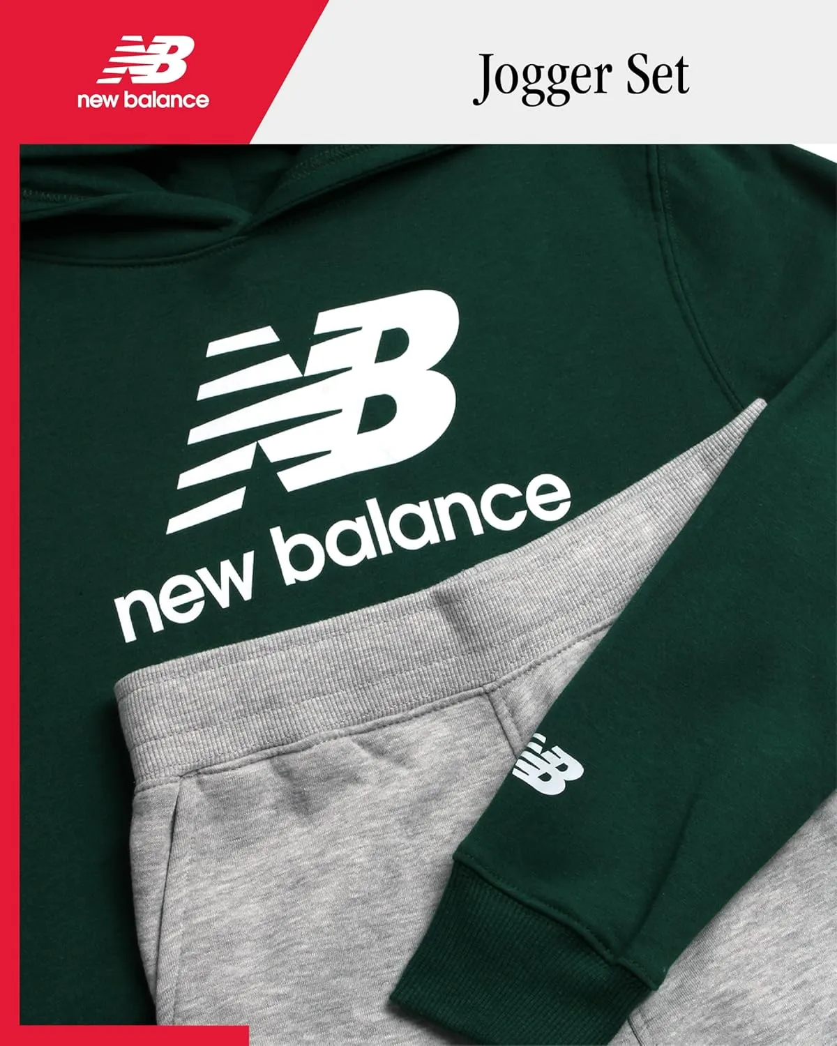 New Balance Boys Tracksuit Set - 2 Piece Athletic Performance Fleece Pullover Hoodie and Jogger Sweatpants Set (Sizes: 8-20)