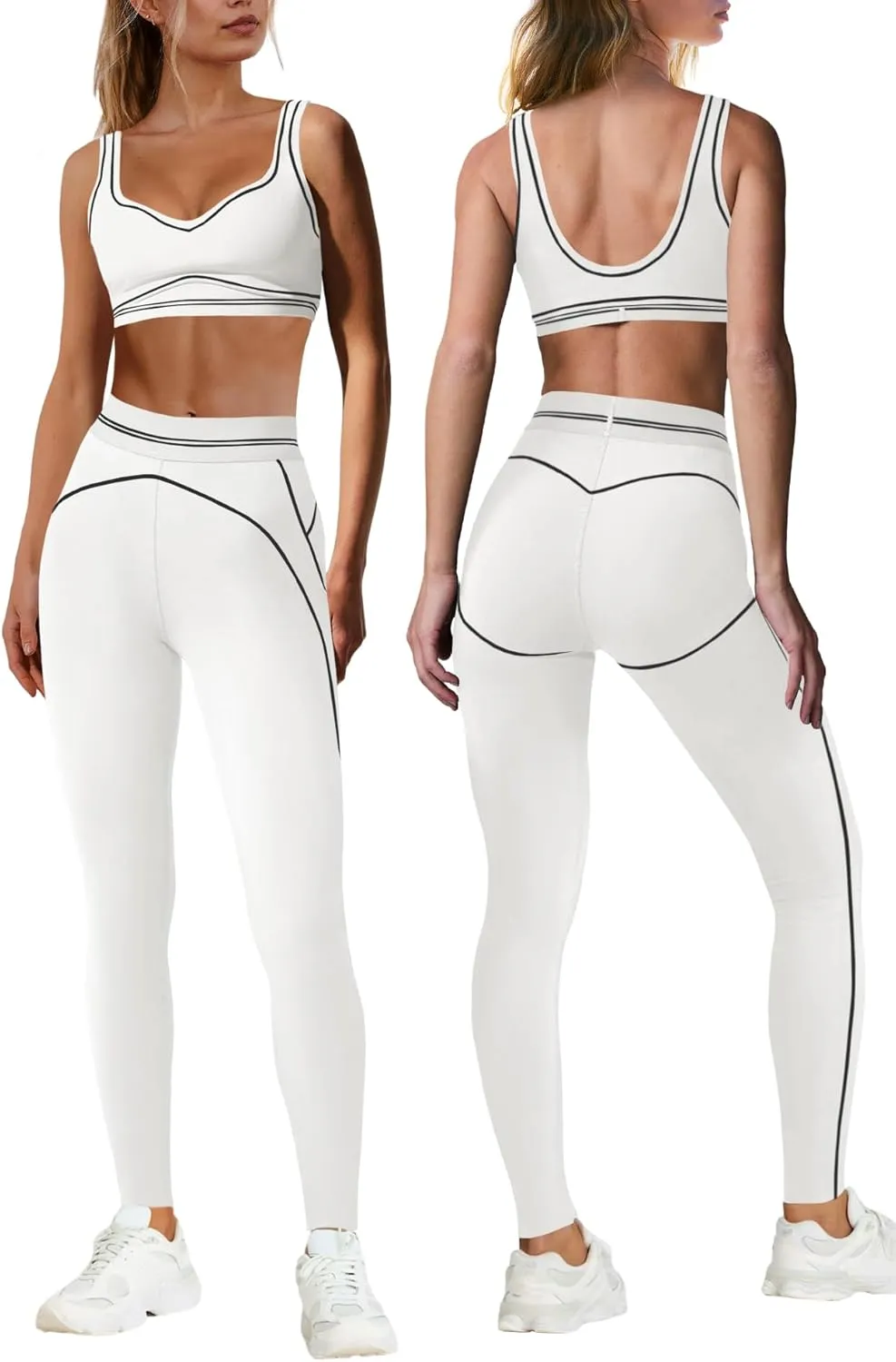 Nirovien Womens 2 Piece Workout Sets Gym Outfits Yoga Clothes Cropped Tank Tops and Activewear Leggings Set