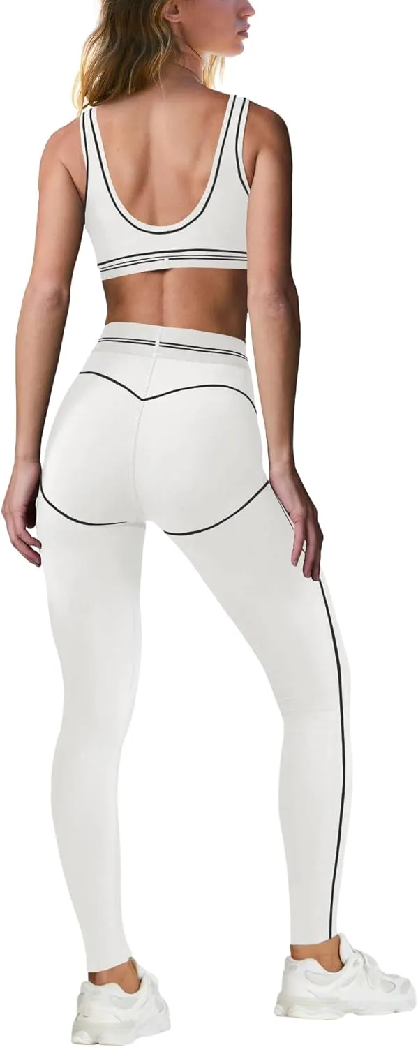 Nirovien Womens 2 Piece Workout Sets Gym Outfits Yoga Clothes Cropped Tank Tops and Activewear Leggings Set