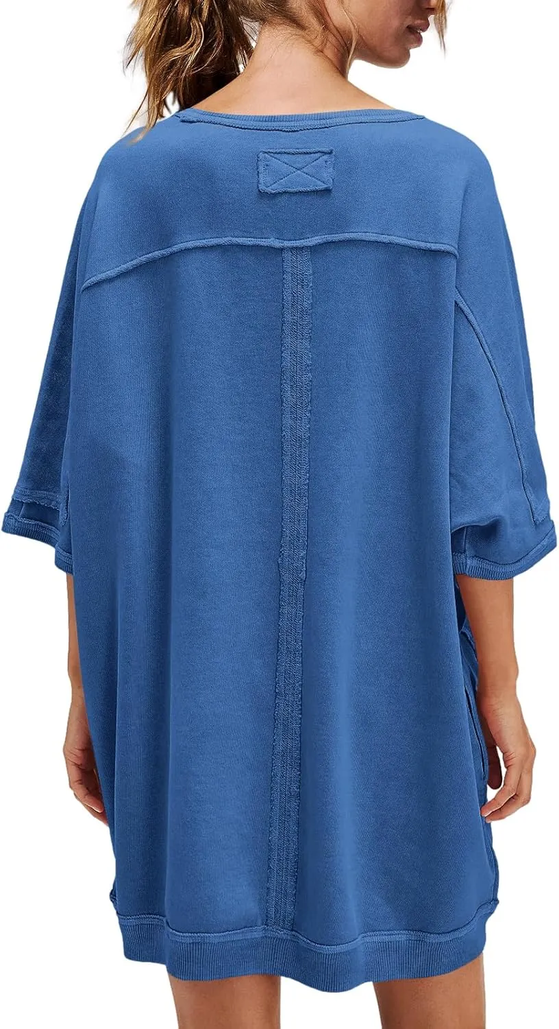 Nirovien Women's Oversized Sweatshirt Dress 3/4 Sleeve Crewneck Tunic Sweatshirts Casual Long Pullover with Pockets