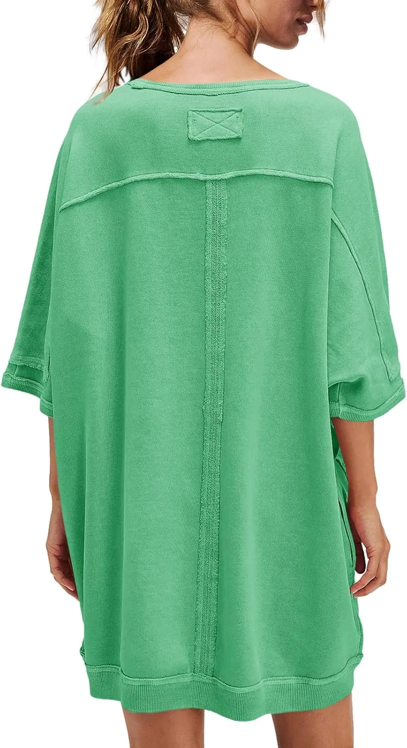 Nirovien Women's Oversized Sweatshirt Dress 3/4 Sleeve Crewneck Tunic Sweatshirts Casual Long Pullover with Pockets
