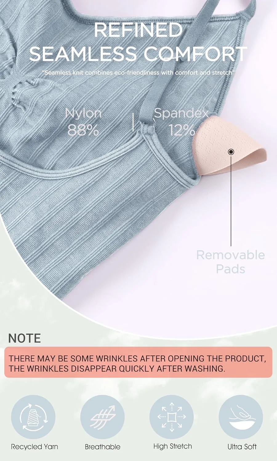 ODODOS Seamless Padded Sports Bra for Women Criss-Cross Back Longline Wirefree Brami Ribbed Crop Tank Tops