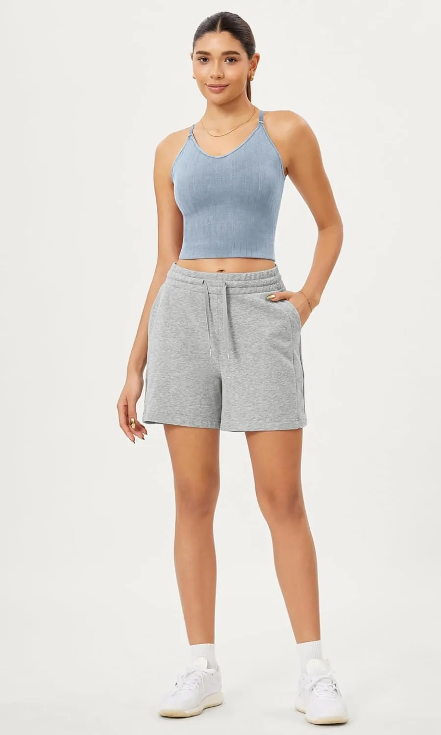 ODODOS Seamless Padded Sports Bra for Women Criss-Cross Back Longline Wirefree Brami Ribbed Crop Tank Tops