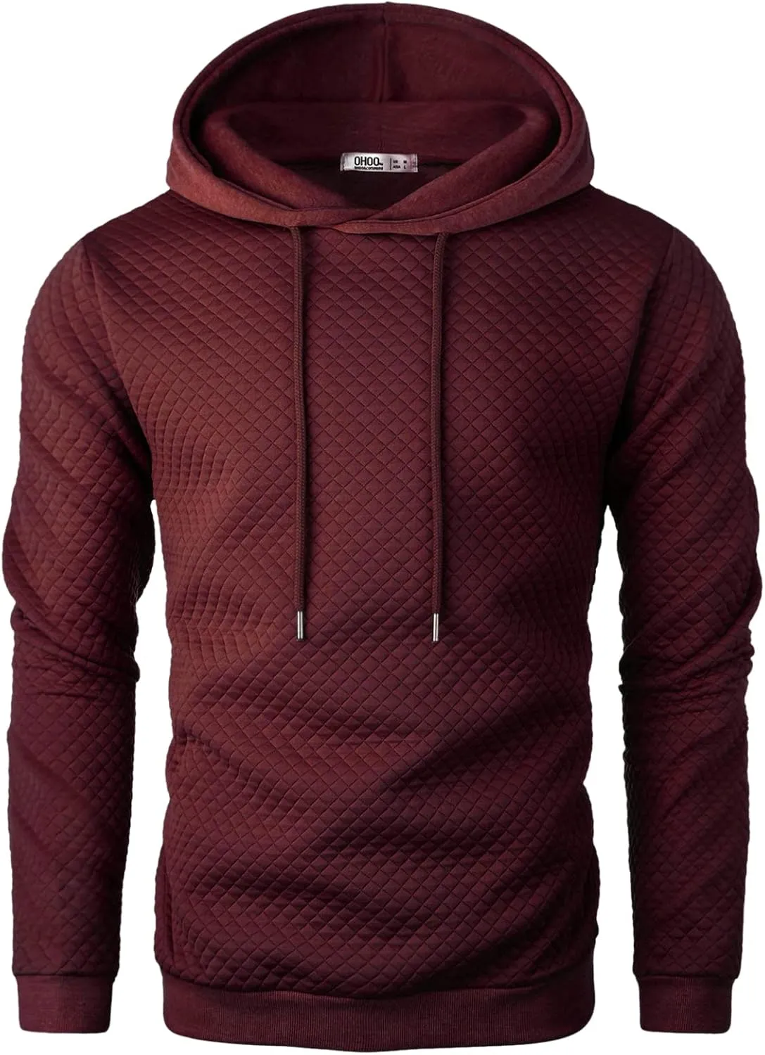 Ohoo Mens Slim Fit Quilted Pullover Hoodie Lightweight Long Sleeve