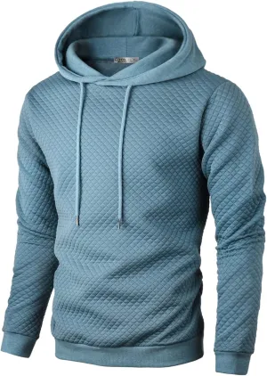Ohoo Mens Slim Fit Quilted Pullover Hoodie Lightweight Long Sleeve