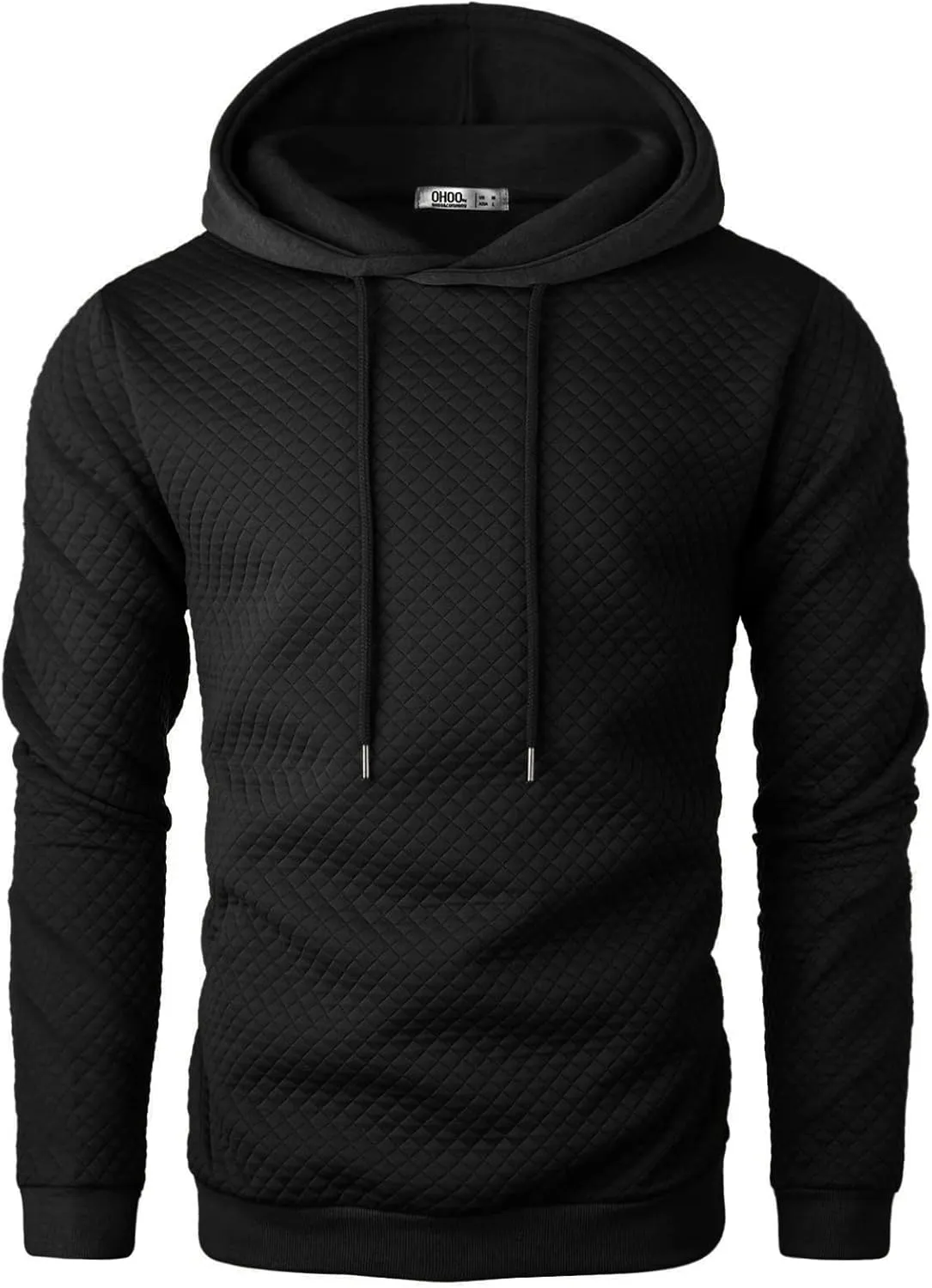 Ohoo Mens Slim Fit Quilted Pullover Hoodie Lightweight Long Sleeve