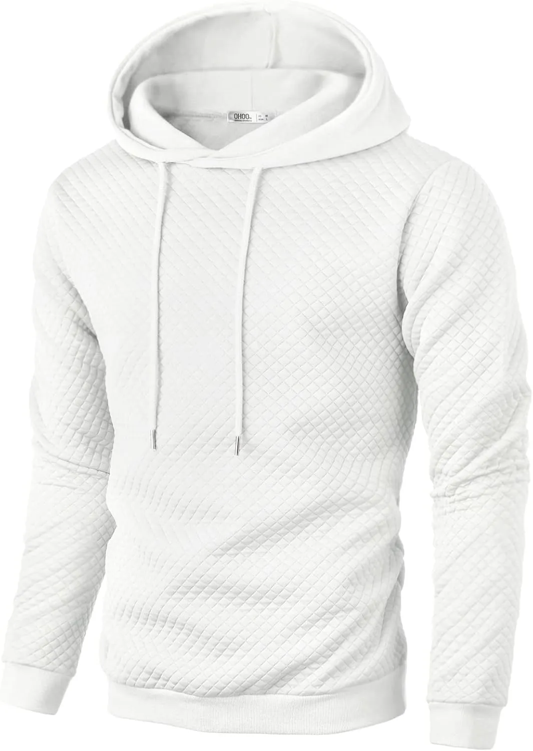 Ohoo Mens Slim Fit Quilted Pullover Hoodie Lightweight Long Sleeve