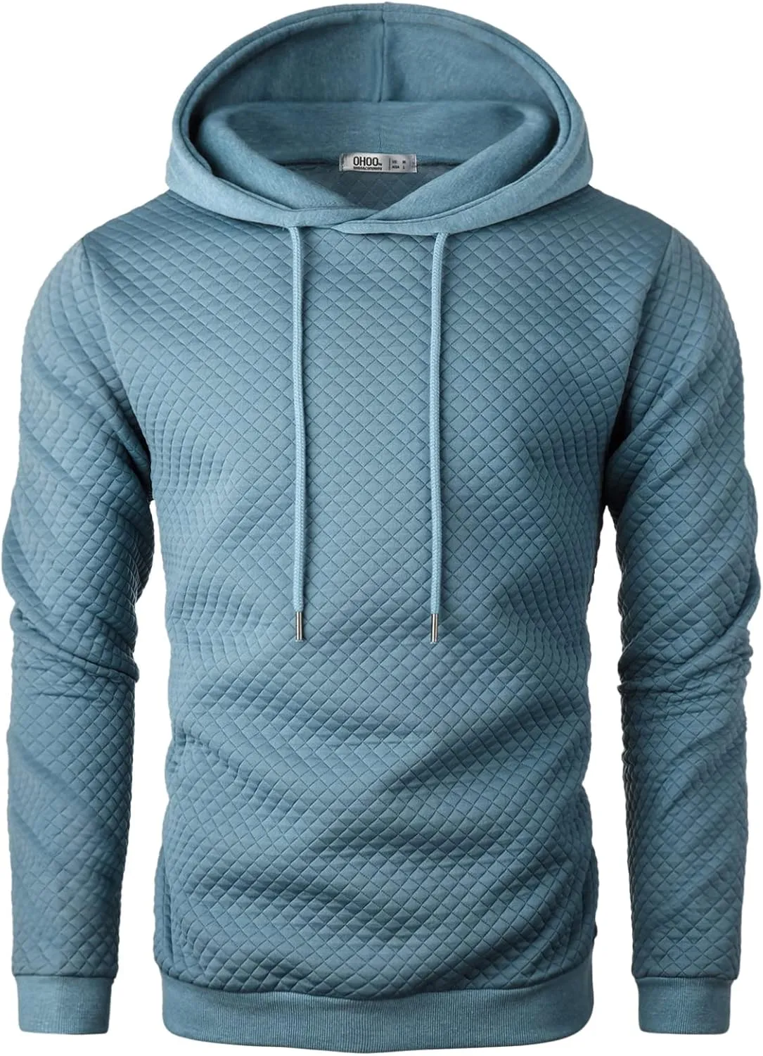 Ohoo Mens Slim Fit Quilted Pullover Hoodie Lightweight Long Sleeve