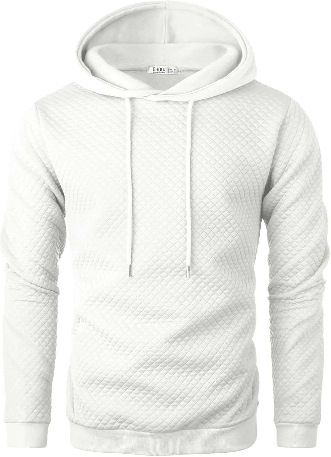 Ohoo Mens Slim Fit Quilted Pullover Hoodie Lightweight Long Sleeve
