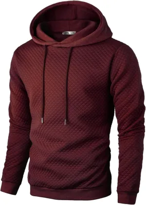 Ohoo Mens Slim Fit Quilted Pullover Hoodie Lightweight Long Sleeve
