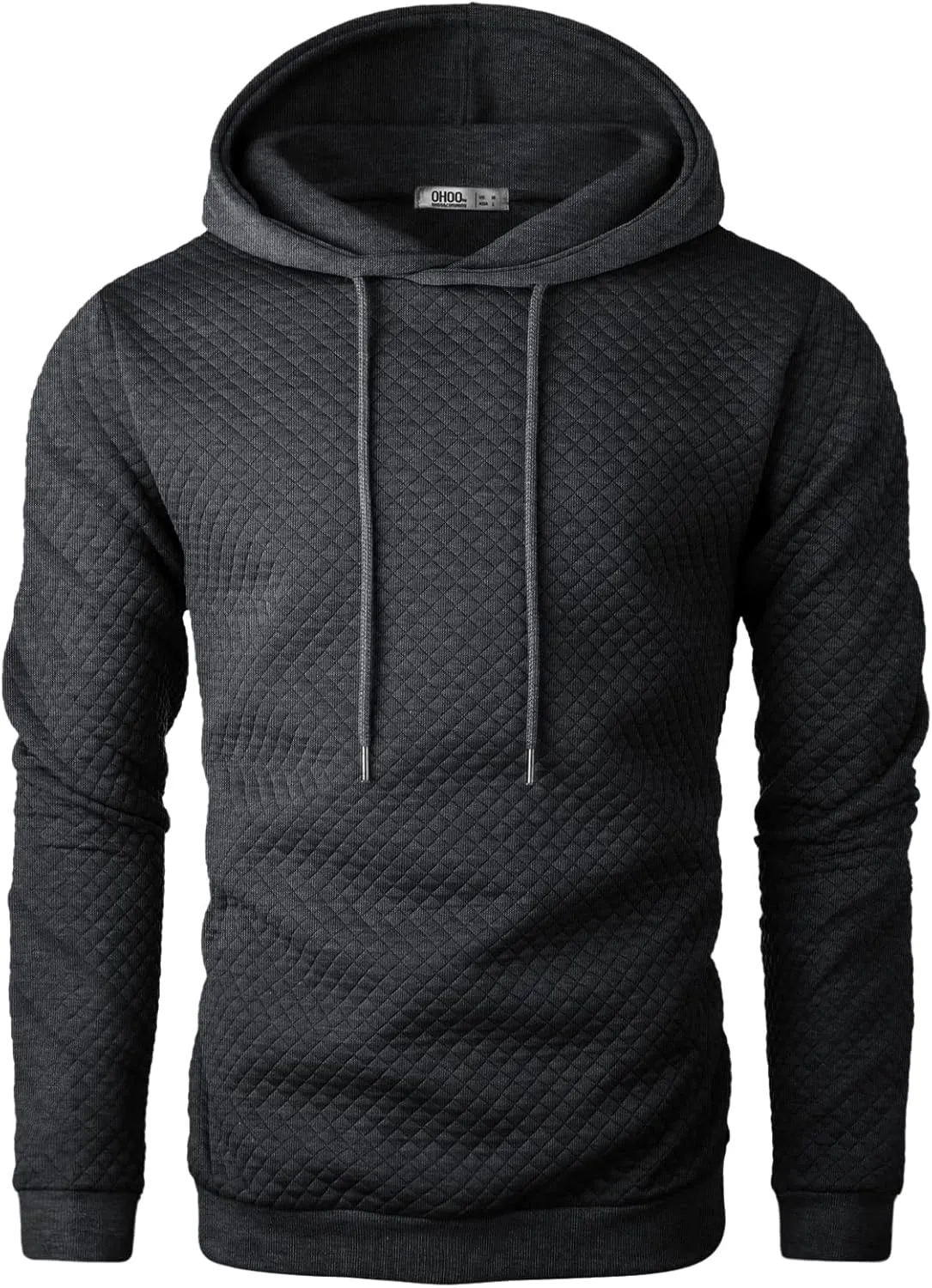 Ohoo Mens Slim Fit Quilted Pullover Hoodie Lightweight Long Sleeve