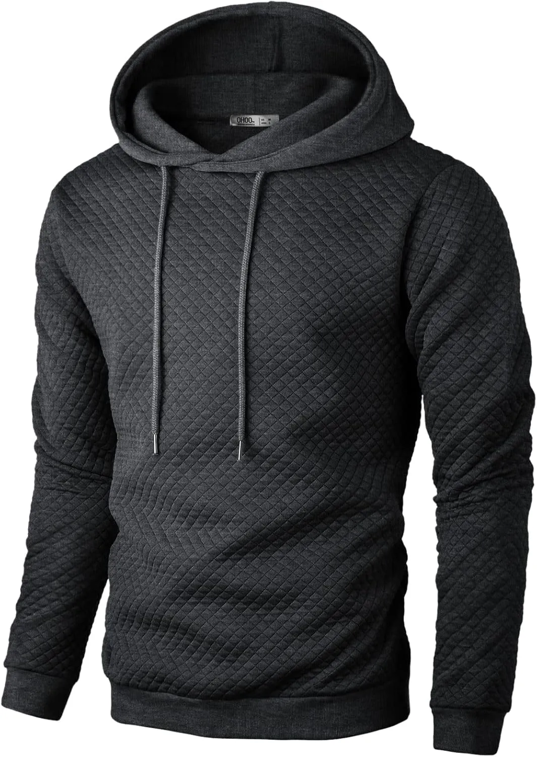 Ohoo Mens Slim Fit Quilted Pullover Hoodie Lightweight Long Sleeve