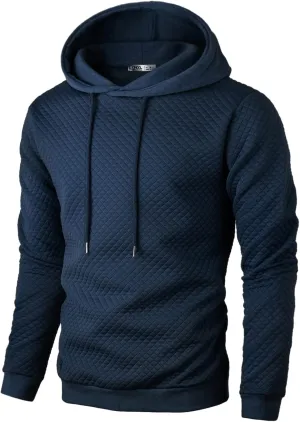 Ohoo Mens Slim Fit Quilted Pullover Hoodie Lightweight Long Sleeve