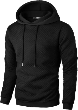 Ohoo Mens Slim Fit Quilted Pullover Hoodie Lightweight Long Sleeve