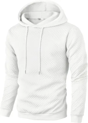 Ohoo Mens Slim Fit Quilted Pullover Hoodie Lightweight Long Sleeve