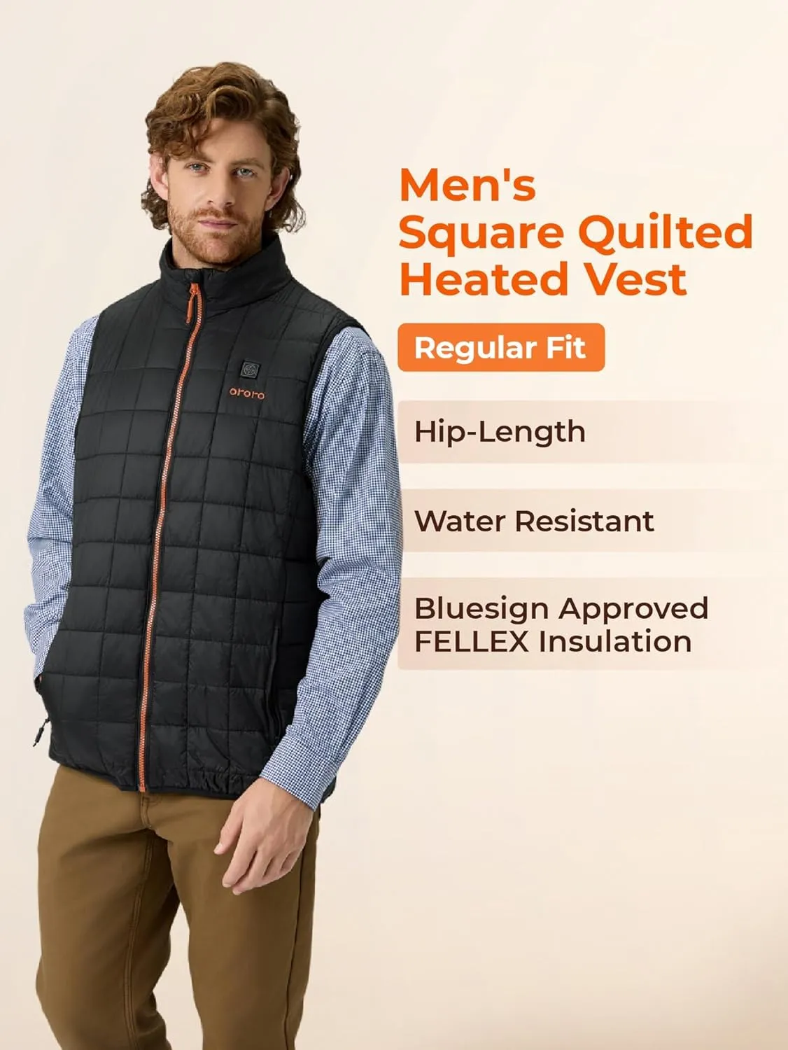 ORORO Men's Lightweight Quilted Heated Vest with Battery, Heated Quilted Vest (Charger Not Included)