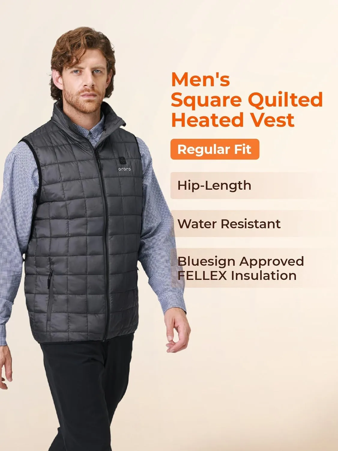 ORORO Men's Lightweight Quilted Heated Vest with Battery, Heated Quilted Vest (Charger Not Included)