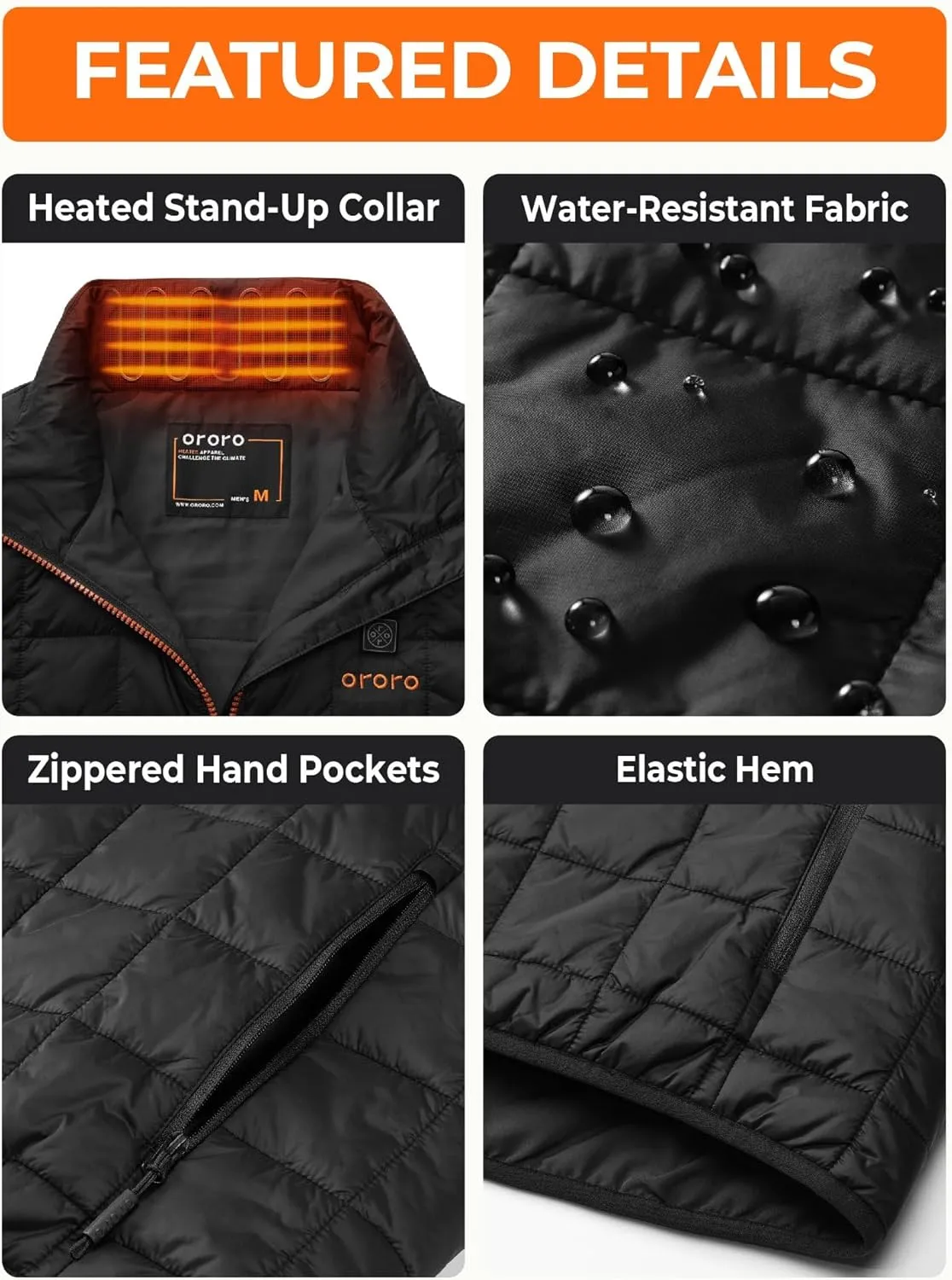 ORORO Men's Lightweight Quilted Heated Vest with Battery, Heated Quilted Vest (Charger Not Included)